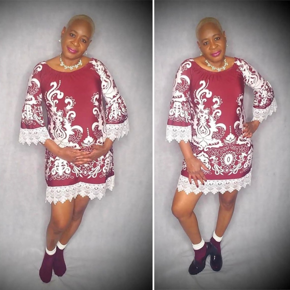 Floral wine and  white mini dress